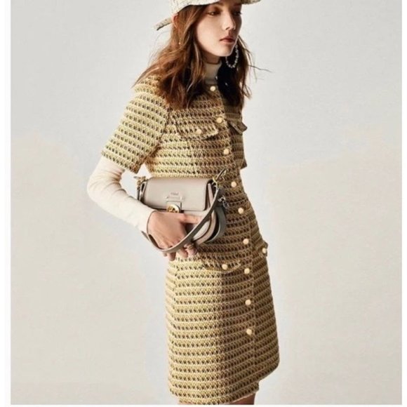 MAJE Rill Yellow Tweed Dress Women’s 2 - Picture 5 of 12